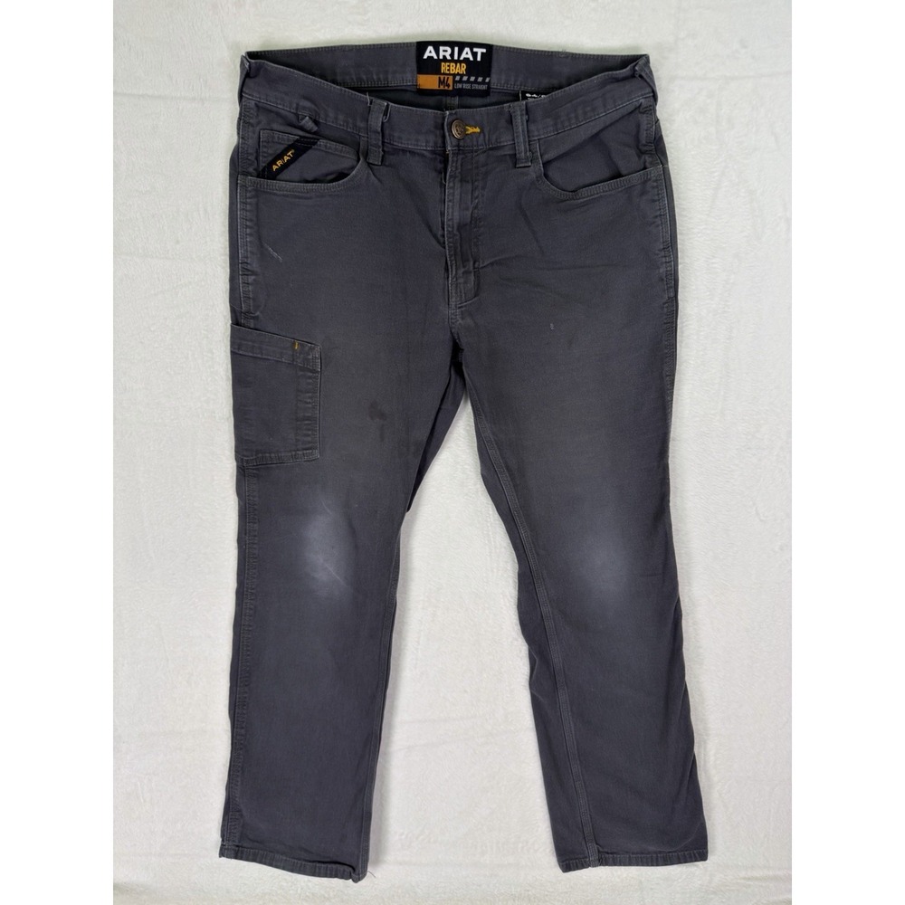 Ariat Rebar M4 Pants Mens 34x32 Gray Denim Low Rise Straight Stretch Cargo